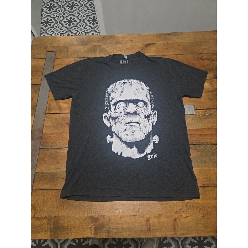 Grit Skateboards T Shirt XL Charcoal Grey Frankenstein Halloween Horror Skater